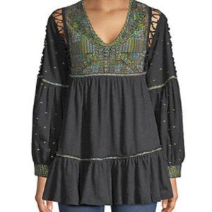 Free People Much Love Embroidered Cotton Tunic
